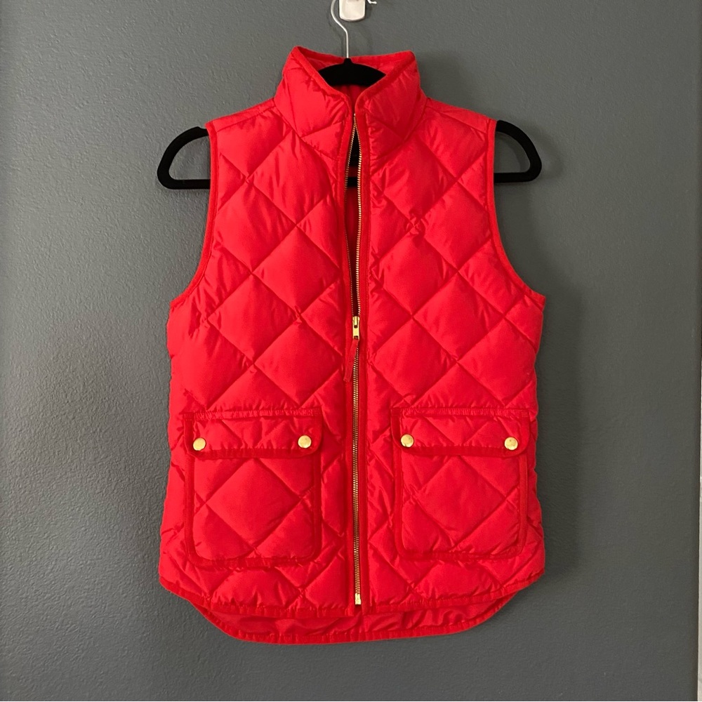 J.Crew womens puffer sleeveless vest XXS red gold new without tag